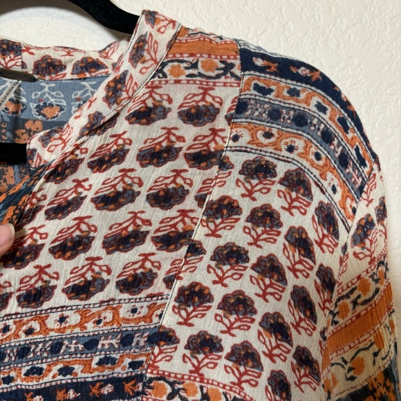Free People Caravan Top Blue Multi Patchwork Lightweight Blouse Size S - Picture 3 of 5